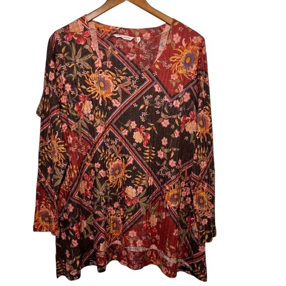 Soft Surroundings Boho Earthy Granola Cottage Indie Long Flowy Tunic Top Large - Picture 1 of 12